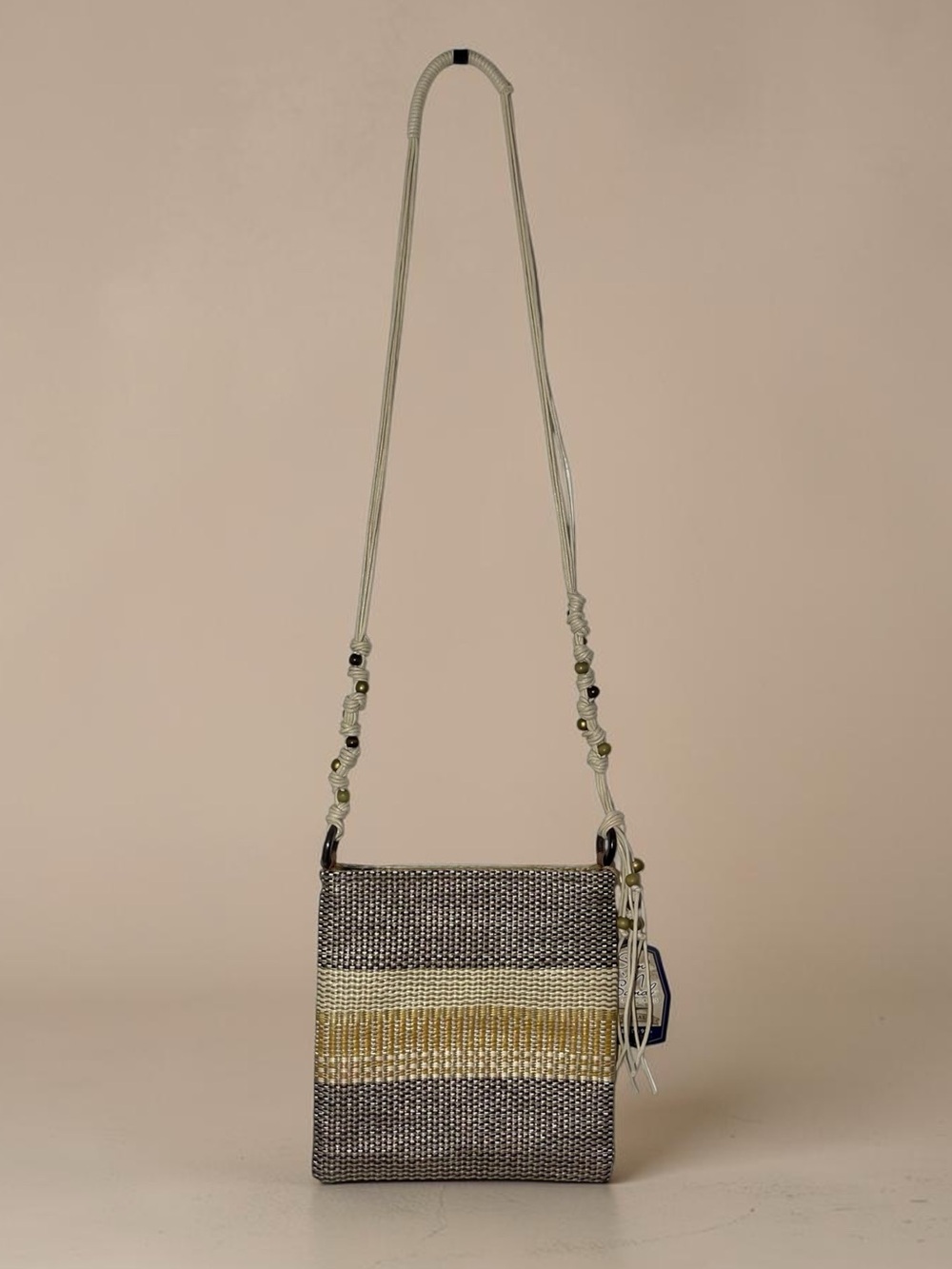 Sun N Sand Purse Crossbody Handbag Macrame Straw Beaded Gray And Tan NWT